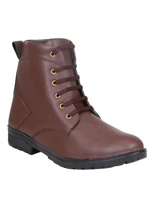 brown leatherette high ankle boots - 15726560 - Standard Image - 1