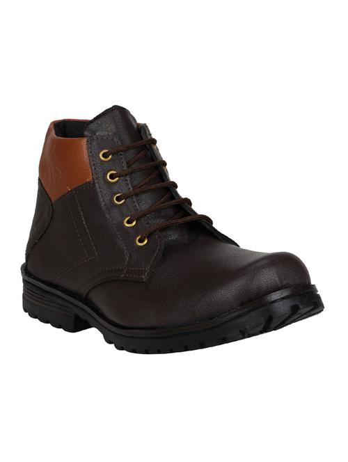 brown leatherette high ankle boots - 15726561 - Standard Image - 1