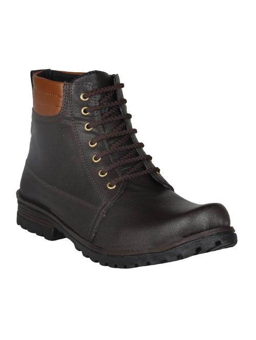 brown leatherette high ankle boots - 15726568 - Standard Image - 1