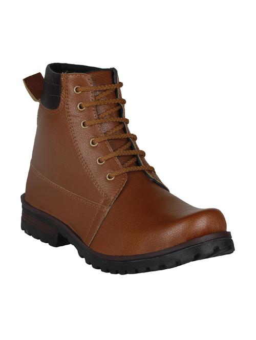 tan leatherette high ankle boots - 15726569 - Standard Image - 1