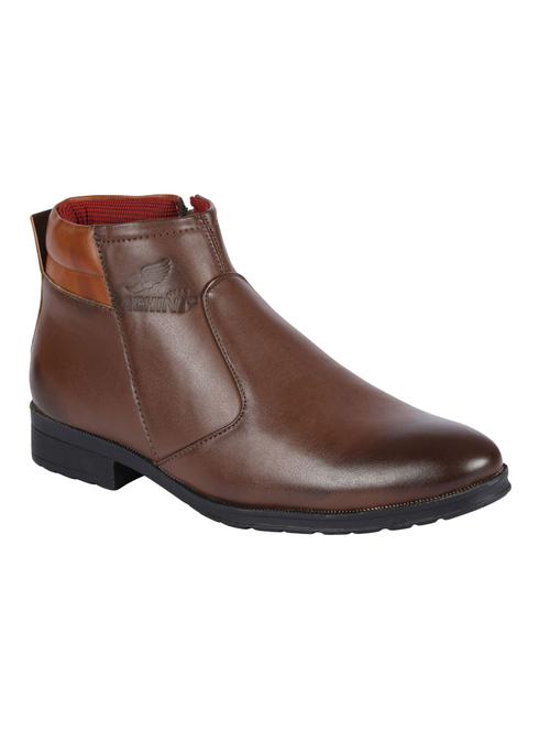 brown leatherette formal slip ons - 15726583 - Standard Image - 1