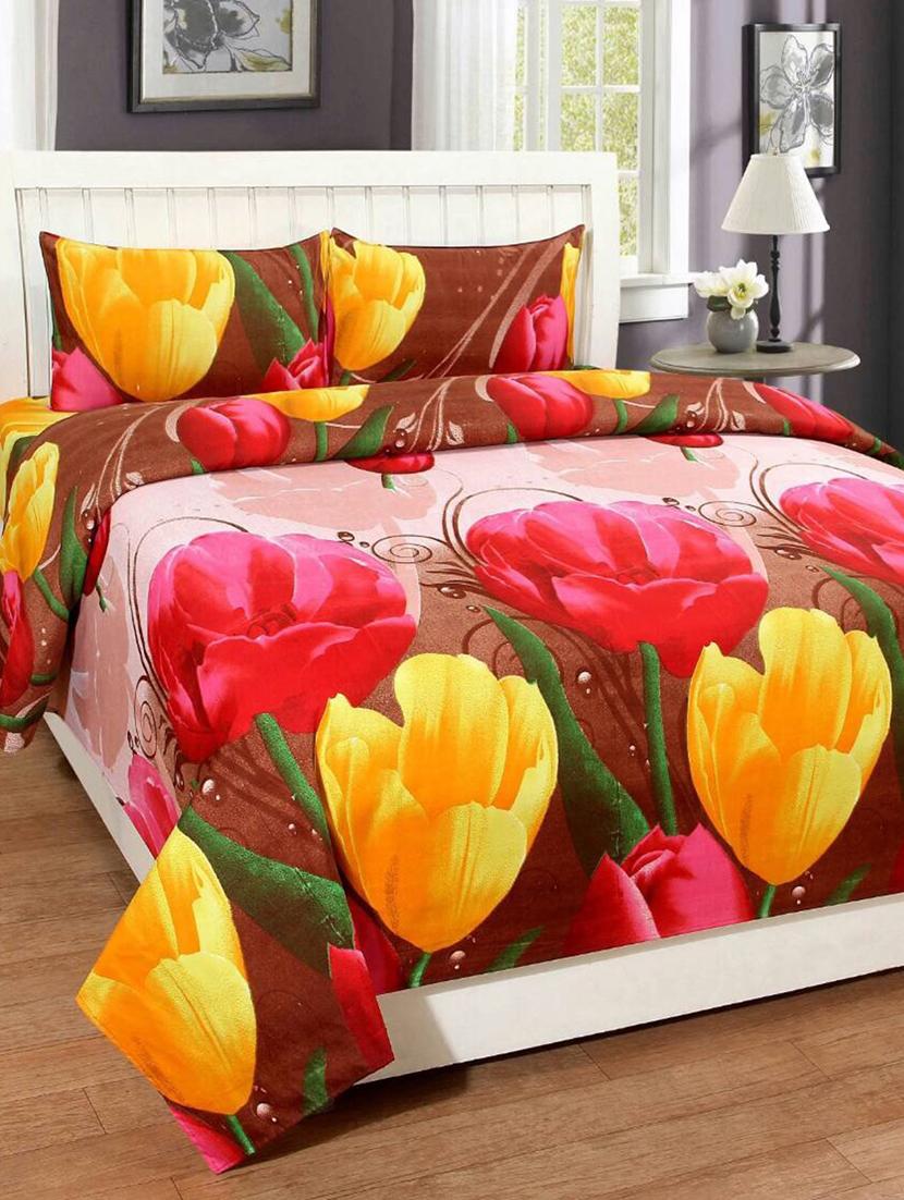 PolyCotton Double bedsheet with 2 Pillow Covers - 15726621 - Zoom Image - 1