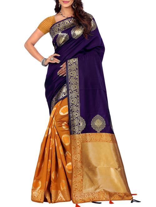 half & half zari banarasi saree with blouse - 15726696 - Standard Image - 1