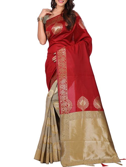 half & half zari banarasi saree with blouse - 15726697 - Standard Image - 1