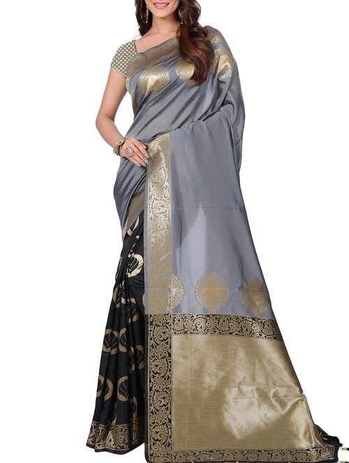 half & half zari banarasi saree with blouse - 15726698 - Standard Image - 1