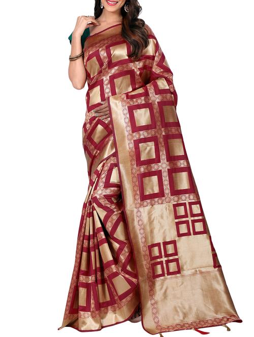 geometrical zari motif banarasi saree with blouse - 15726700 - Standard Image - 1