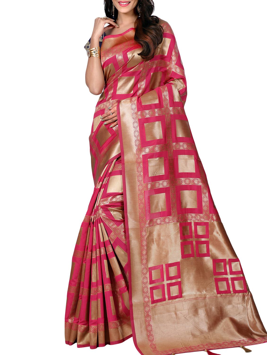 geometrical zari motif banarasi saree with blouse - 15726701 - Zoom Image - 1
