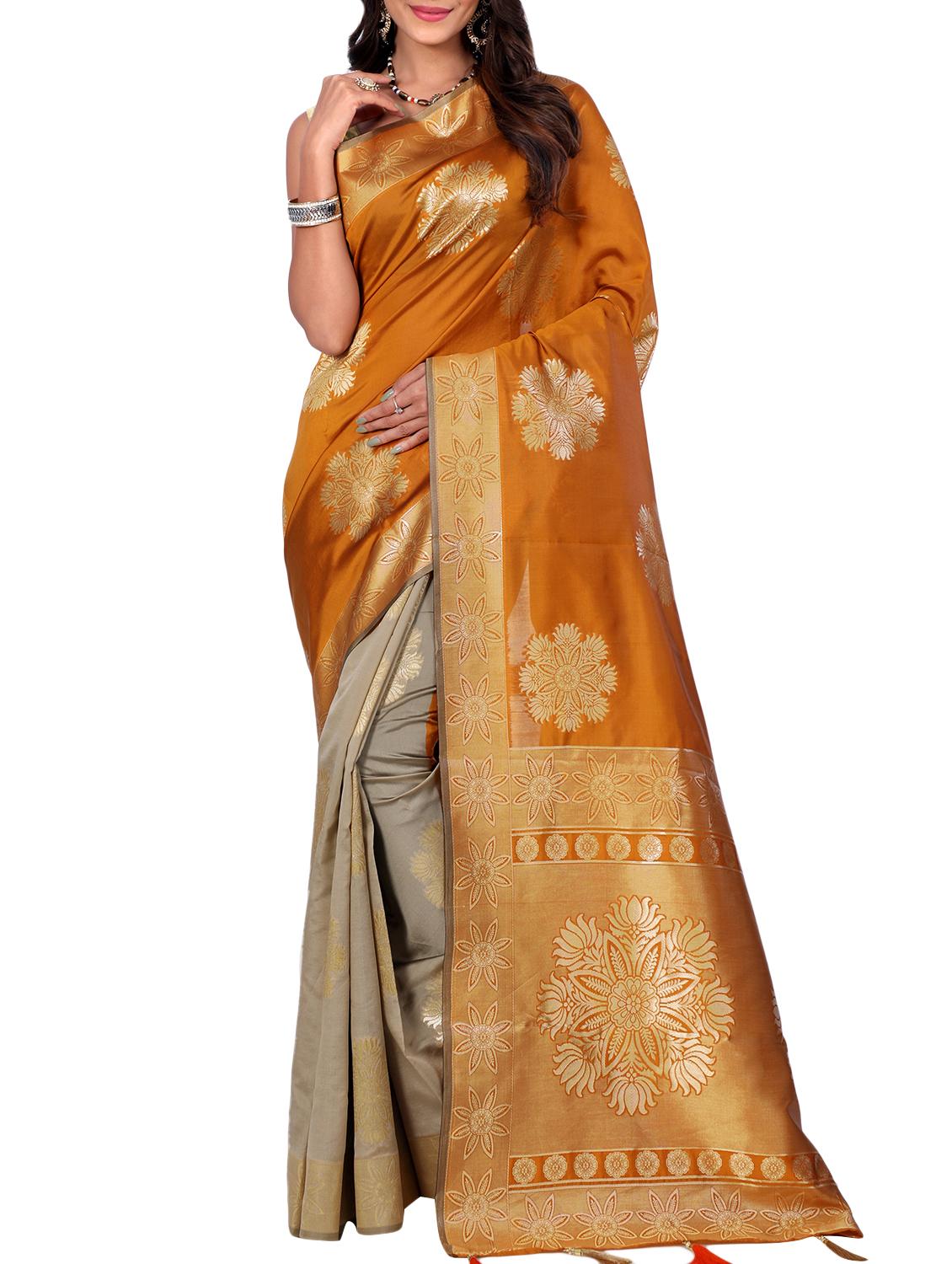 half & half zari banarasi saree with blouse - 15726702 - Zoom Image - 1