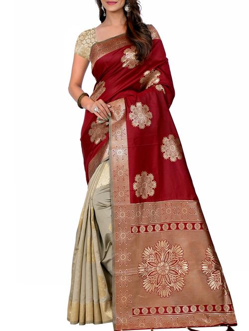 half & half zari banarasi saree with blouse - 15726704 - Standard Image - 1