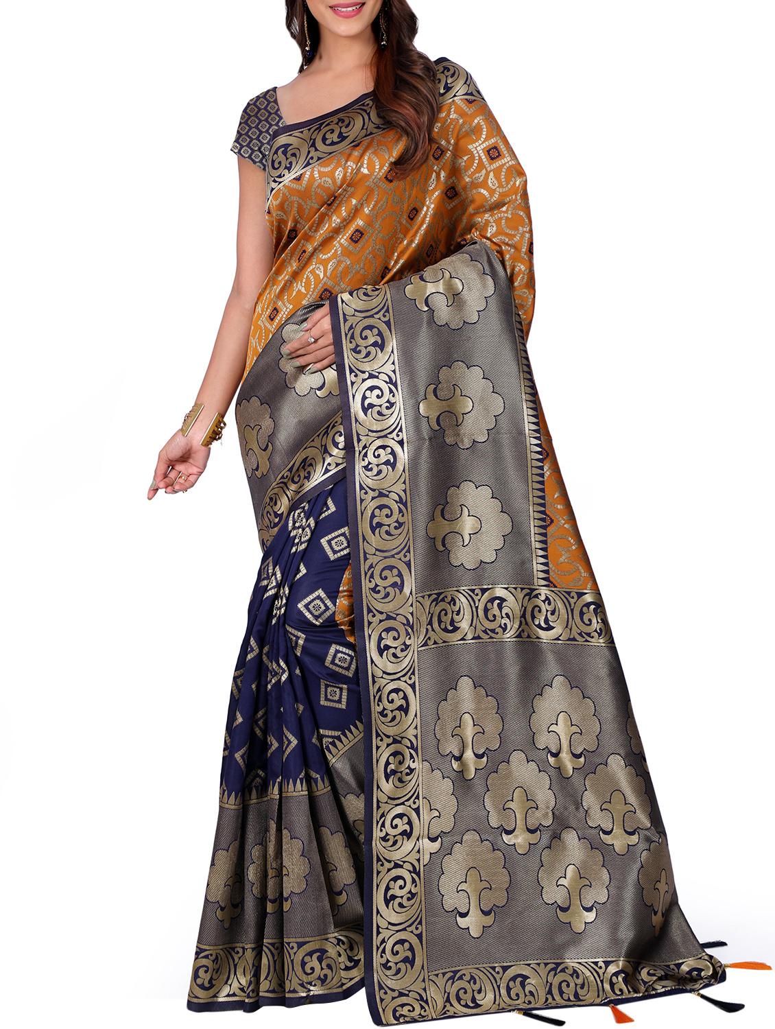 half & half zari banarasi saree with blouse - 15726706 - Zoom Image - 1