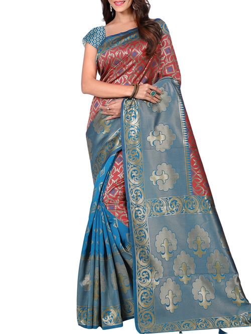 half & half zari banarasi saree with blouse - 15726708 - Standard Image - 1