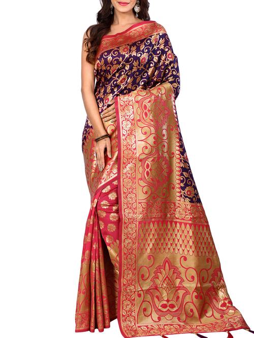 half & half zari banarasi saree with blouse - 15726710 - Standard Image - 1
