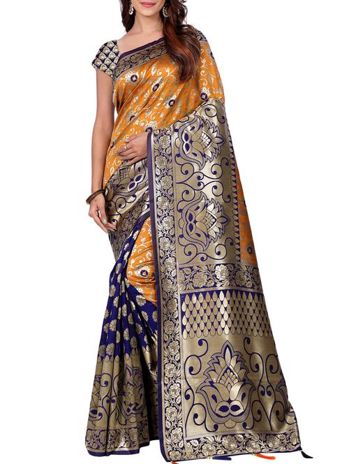 half & half zari banarasi saree with blouse - 15726711 - Standard Image - 1