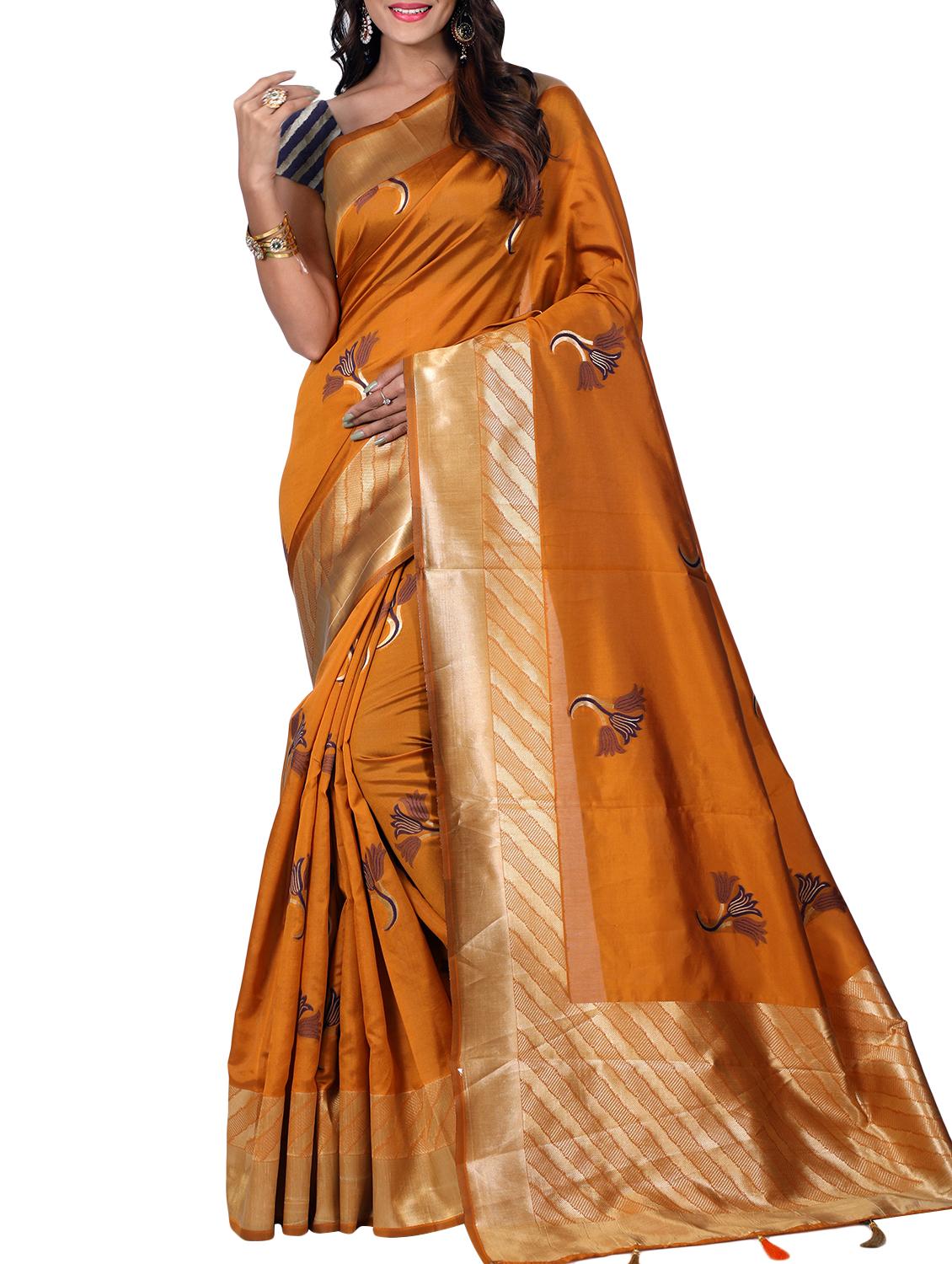 floral zari motif banarasi saree with blouse - 15726712 - Zoom Image - 1