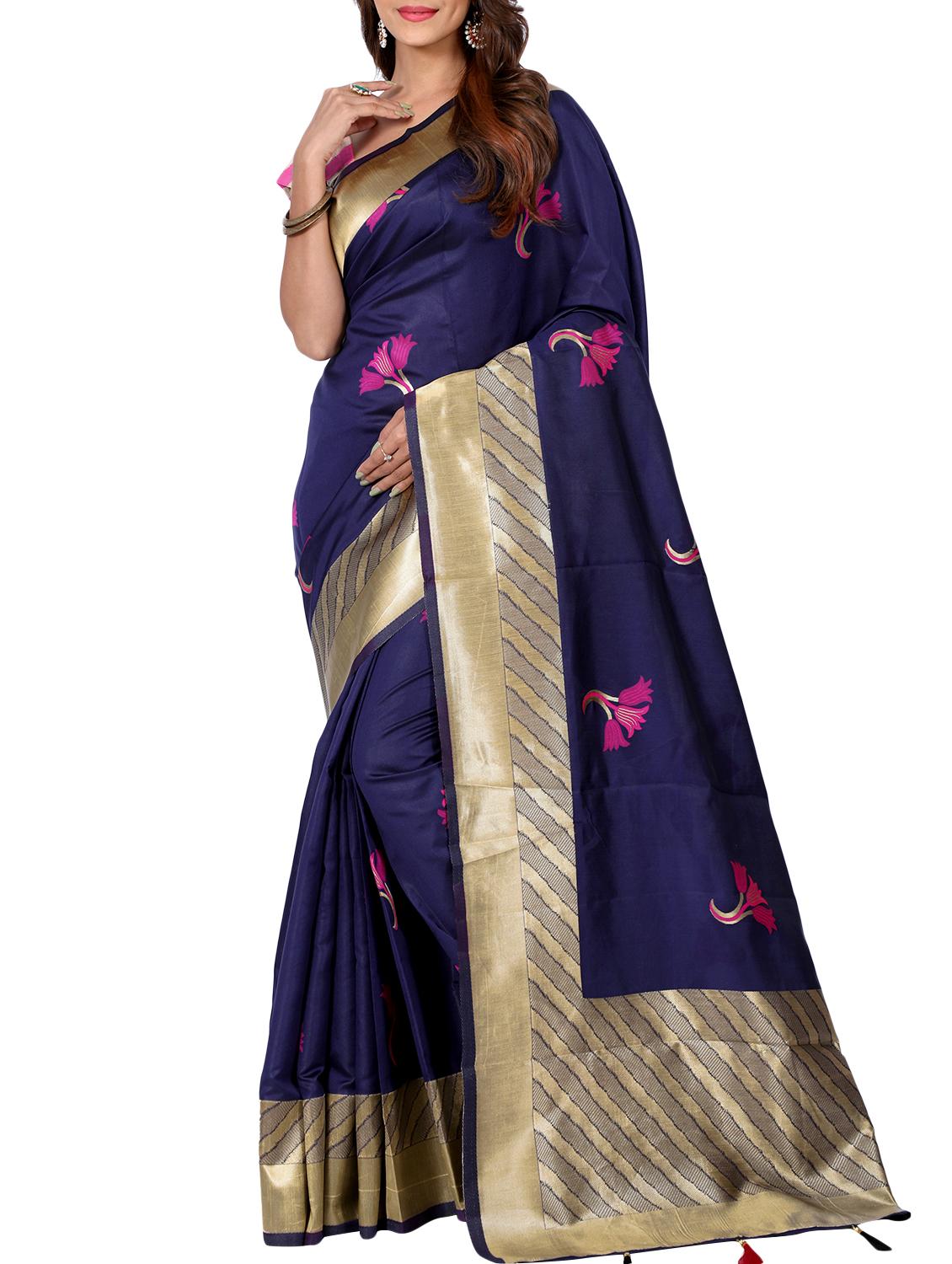 floral zari motif banarasi saree with blouse - 15726713 - Zoom Image - 1