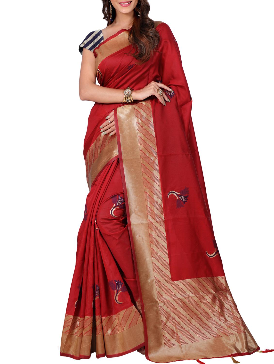 floral zari motif banarasi saree with blouse - 15726714 - Zoom Image - 1