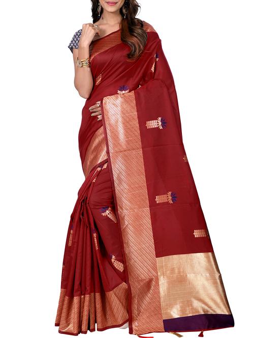 floral zari motif banarasi saree with blouse - 15726716 - Standard Image - 1