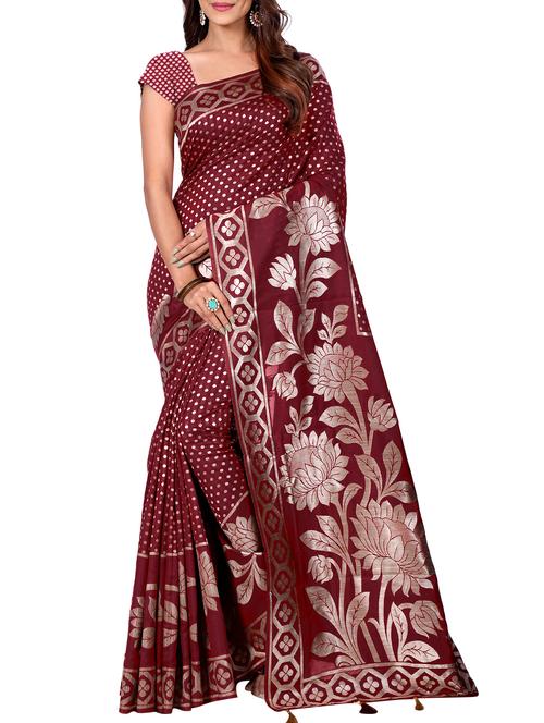 floral zari motif banarasi saree with blouse - 15726717 - Standard Image - 1