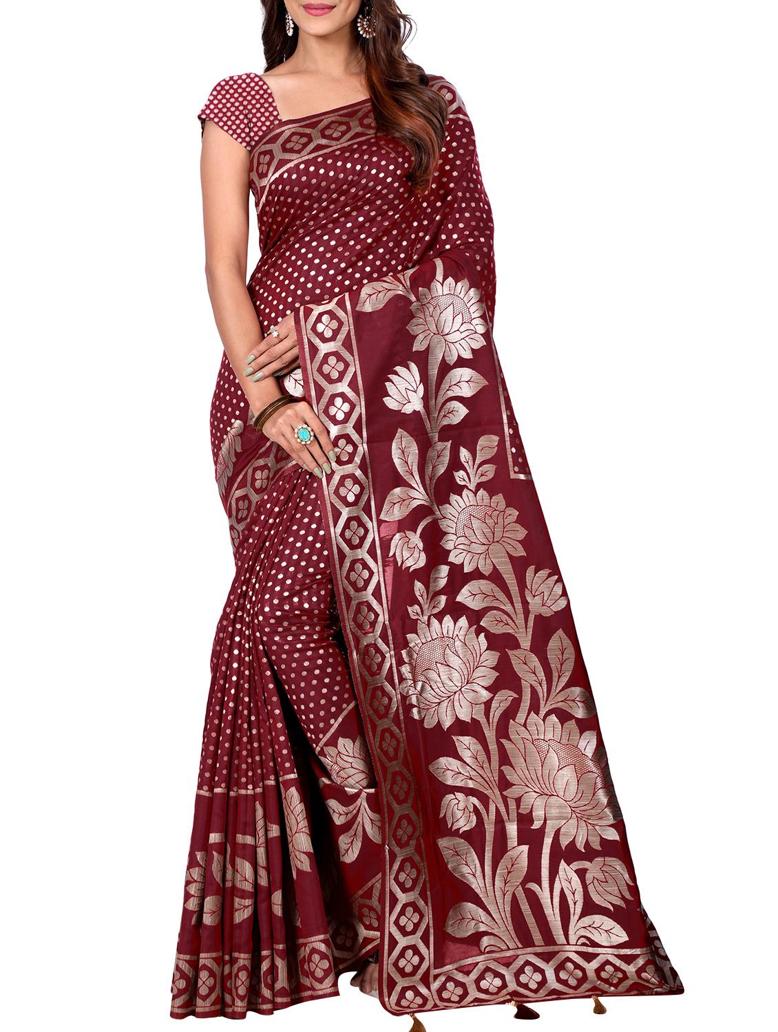 floral zari motif banarasi saree with blouse - 15726717 - Zoom Image - 1