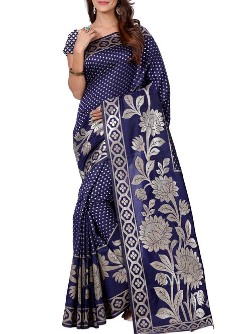floral zari motif banarasi saree with blouse - 15726718 - Standard Image - 1