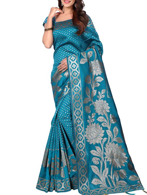 floral zari motif banarasi saree with blouse - 15726719 - Standard Image - 1