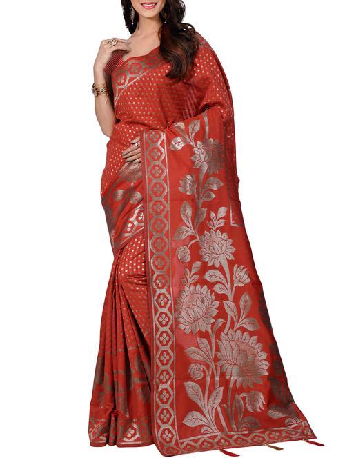 floral zari motif banarasi saree with blouse - 15726720 - Standard Image - 1