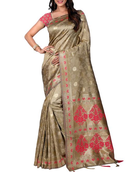 floral zari motif banarasi saree with blouse - 15726722 - Standard Image - 1