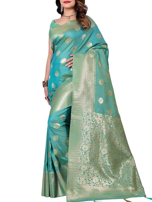 floral zari motif banarasi saree with blouse - 15726725 - Standard Image - 1