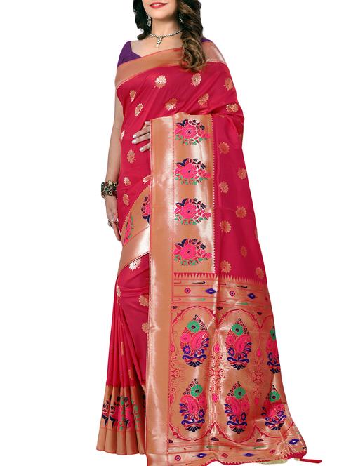 floral zari motif banarasi sare with blouse - 15726726 - Standard Image - 1