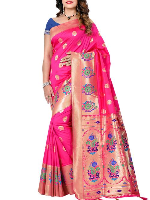 floral zari motif banarasi sare with blouse - 15726727 - Standard Image - 1