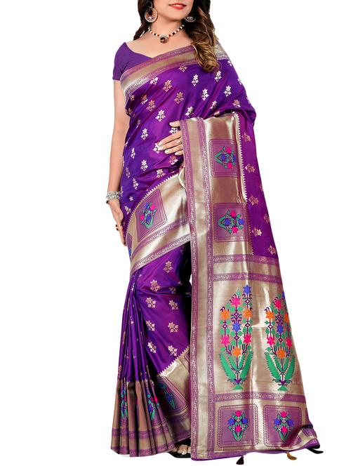 floral zari motif banarasi saree with blouse - 15726733 - Standard Image - 1
