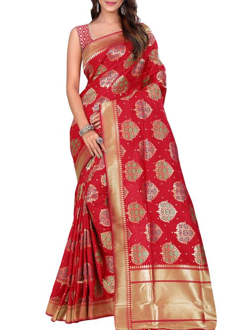 floral zari motif banarasi saree with blouse - 15726734 - Standard Image - 1