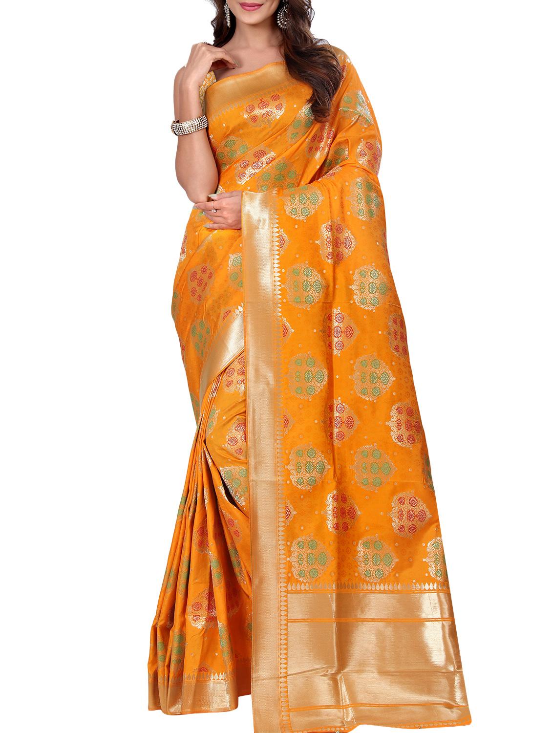 floral zari motif banarasi saree with blouse - 15726735 - Zoom Image - 1
