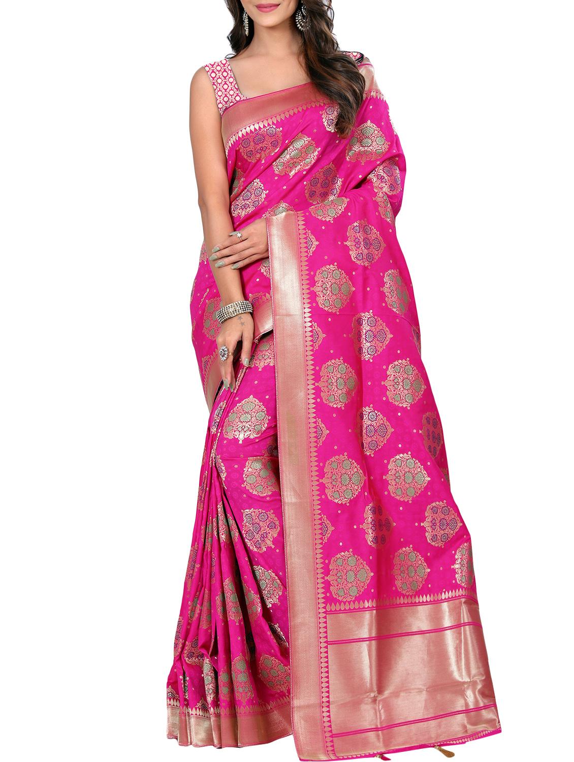 floral zari motif banarasi saree with blouse - 15726736 - Zoom Image - 1