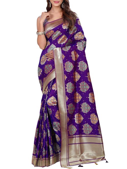 floral zari motif banarasi saree with blouse - 15726737 - Standard Image - 1