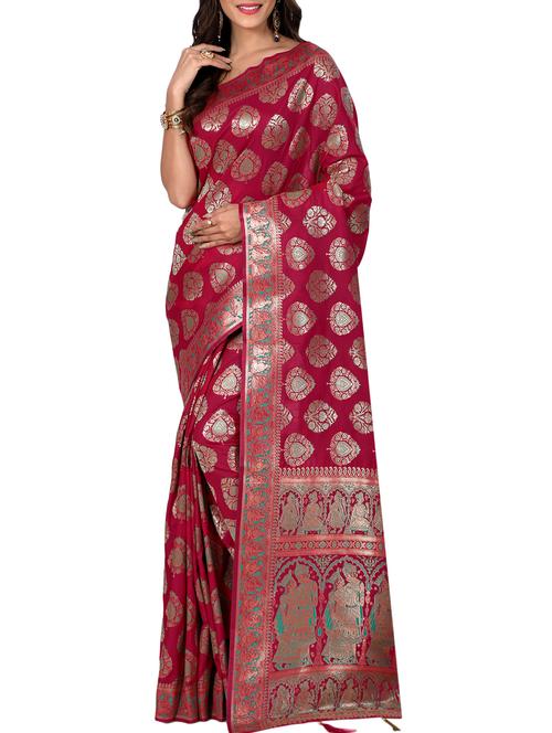 floral zari motif banarasi saree with blouse - 15726738 - Standard Image - 1