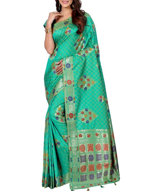 floral zari motif banarasi saree with blouse - 15726740 - Standard Image - 1