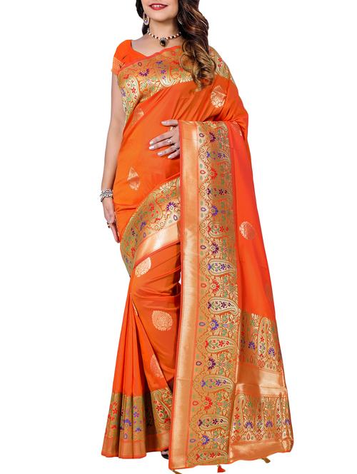 paisley zari border banarasi saree with blouse - 15726741 - Standard Image - 1