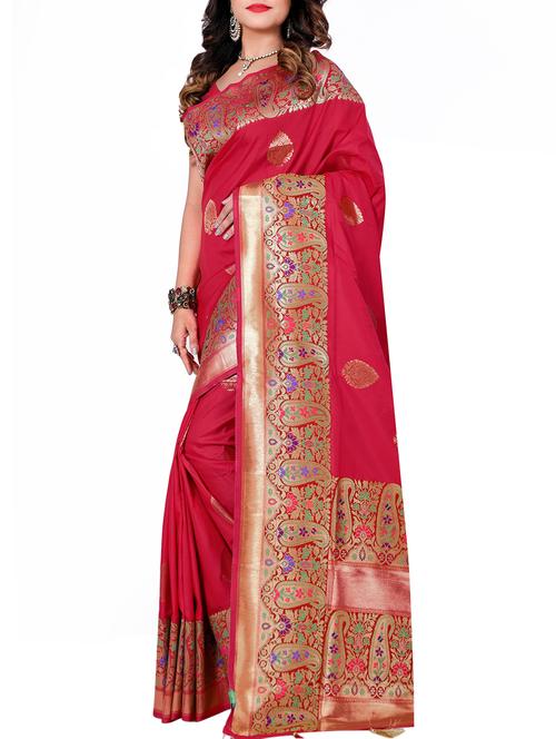 paisley zari border banarasi saree with blouse - 15726742 - Standard Image - 1