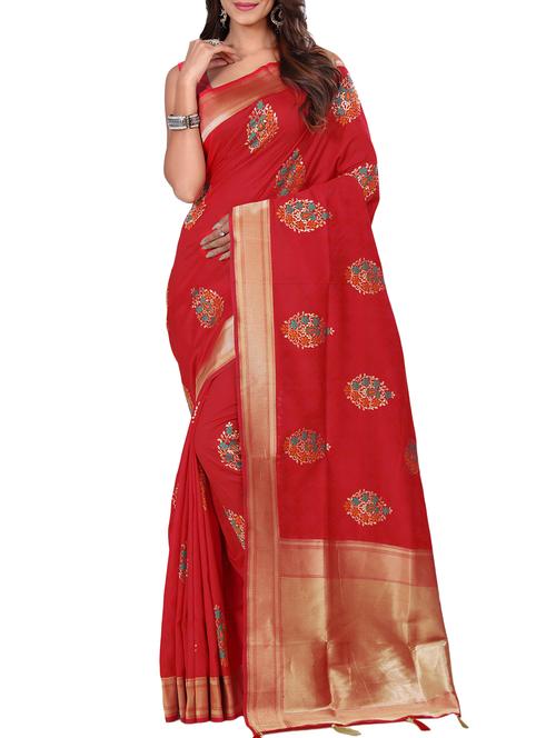 floral zari motif banarasi saree with blouse - 15726743 - Standard Image - 1