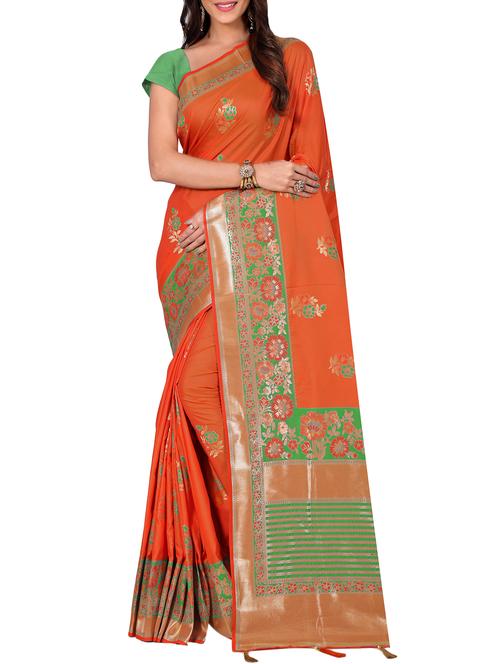 floral zari motif banarasi saree with blouse - 15726744 - Standard Image - 1