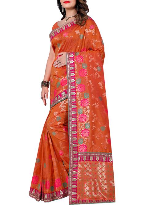 floral zari motif banarasi saree with blouse - 15726745 - Standard Image - 1