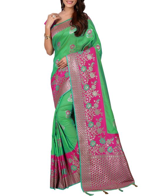 floral zari motif banarasi saree with blouse - 15726746 - Standard Image - 1