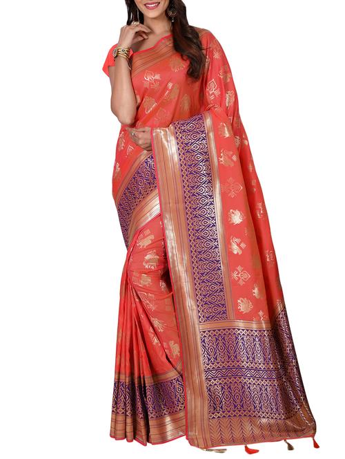 conversational zari motif banarasi saree with blouse - 15726747 - Standard Image - 1