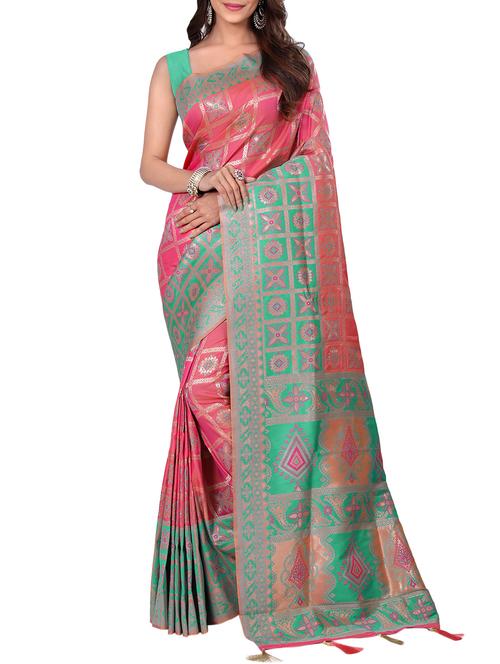 geometrical zari motif banarasi saree with blouse - 15726748 - Standard Image - 1