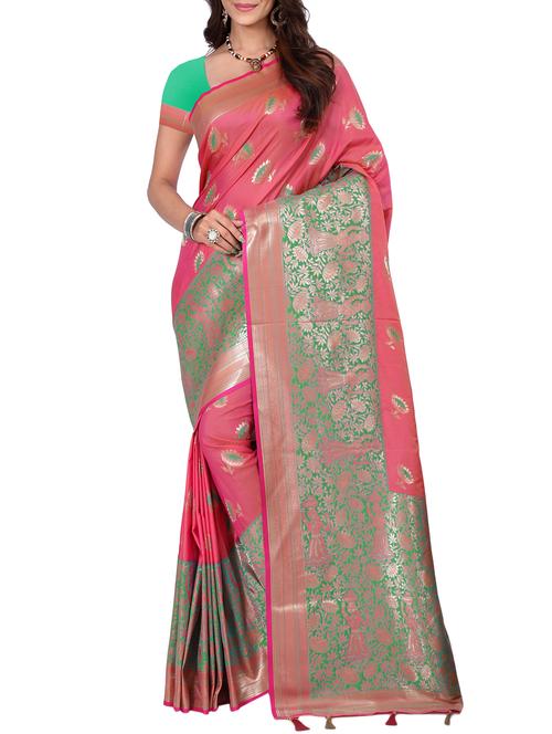 floral zari motif banarasi saree with blouse - 15726749 - Standard Image - 1