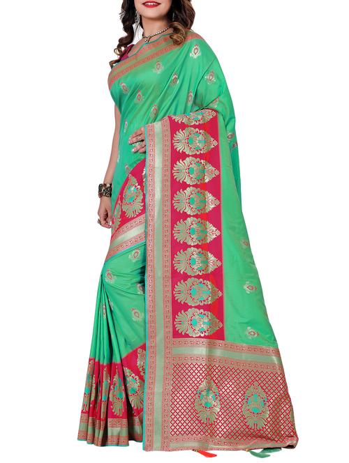 floral zari motif banarasi saree with blouse - 15726750 - Standard Image - 1