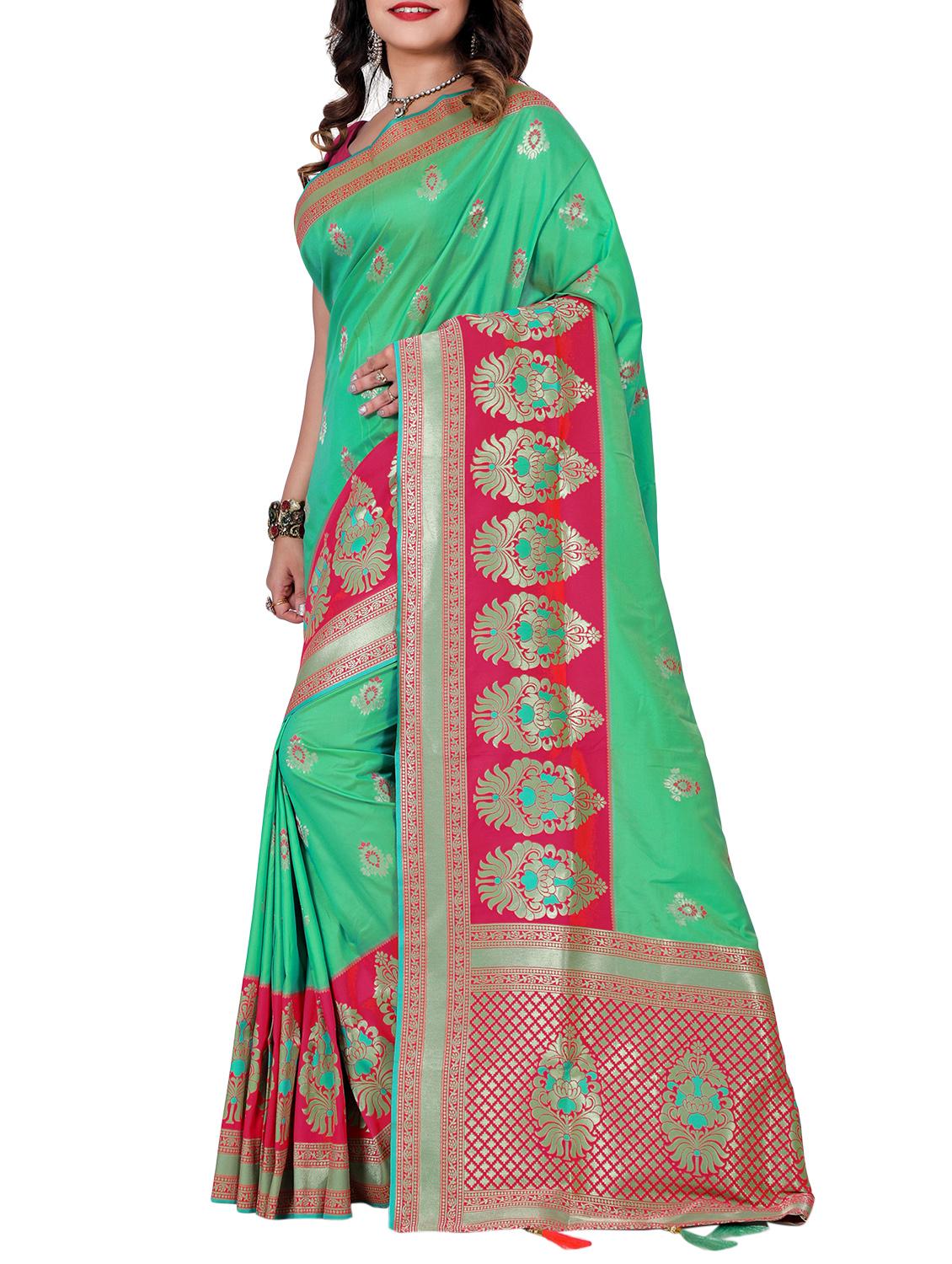 floral zari motif banarasi saree with blouse - 15726750 - Zoom Image - 1