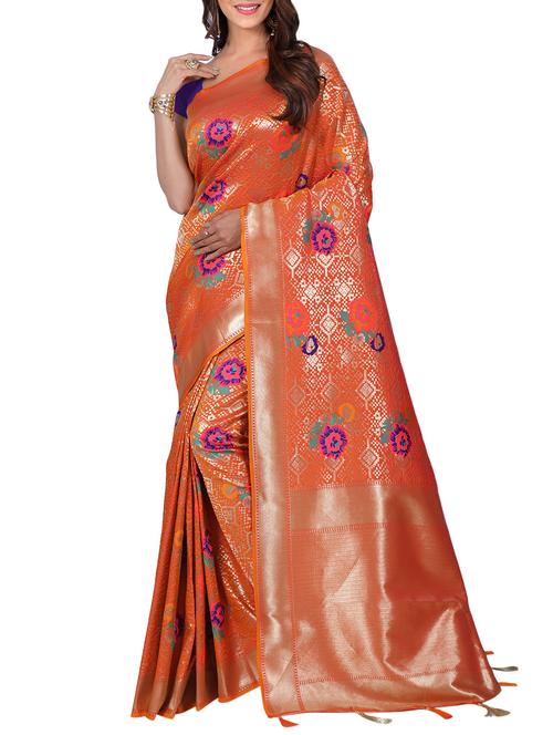 floral zari motif banarasi saree with blouse - 15726751 - Very Small Image - 1
