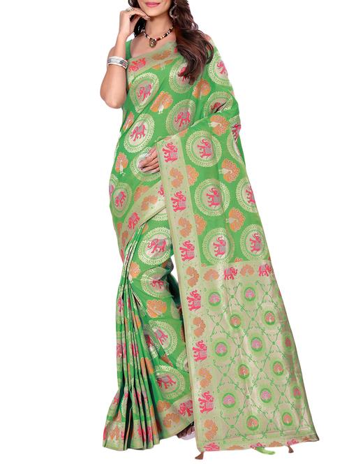 conversational zari motif banarasi saree with blouse - 15726752 - Standard Image - 1
